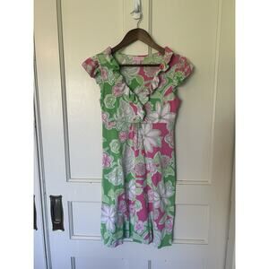 Lilly Pulitzer Tropical Floral Silk Blend Shift Dress Womens Size XS Pink Green
